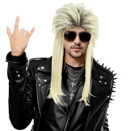 Yuehong Lange Lockige Blonde Mullet 70s80s Perücke Heavy Metal Disco Rock Perücke Weiche Atmungsaktive Hitzebeständige Synthetische Fasern Kostüm Haare