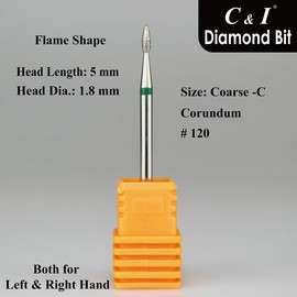C & I Diamond Nail Drill Bit Flame Shape E-File Professional Cuticle Clean Drill Bit Enhanced Diamond Powder Plus Tungsten Carbide Shank 3/32" (1.8mm Mini, Coarse C)