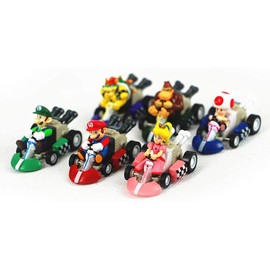 HUAWELL Supe Mari Bs Kart - Coches de tracción para motocicleta, Luigi Yoshi Sapo, princesa, melocotón, burro Kong, 2.5 pulgadas, para niños + regalo (6 piezas)