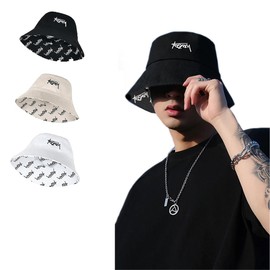 Sitengle Men's Bucket Hat, Double-sided Hat, English Characters, Unisex, Deep, Sun Shade, Large Size, Camping, Outdoors, Reversible, black b
