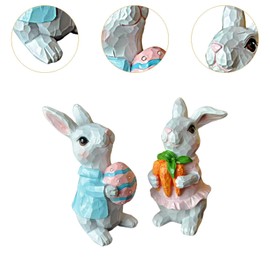 Fenteer 2 Pieces Easter Bunny Statue Resin Bunny Sculpture Table Decoration Keepsake Animal Figurine Valentine's Day Gift for Balcony