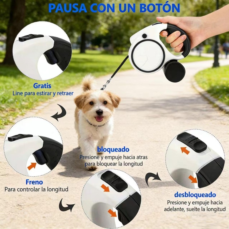 Correa Retráctil para Perro 5M,Correa Retráctil para Perro con Luz