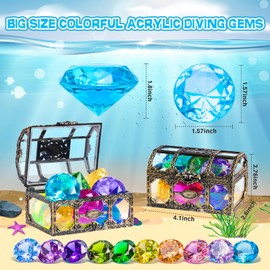 DISHIO Diving Gem Pool Toy 10PCS DISHIO Big Colorful Diamond Diving Toy with Treasure Box Chest Pirate Pool Toys for Kids Toddlers Underwater Sinking Dive Gemstone for Swimming Bath Birthday Party Decoration