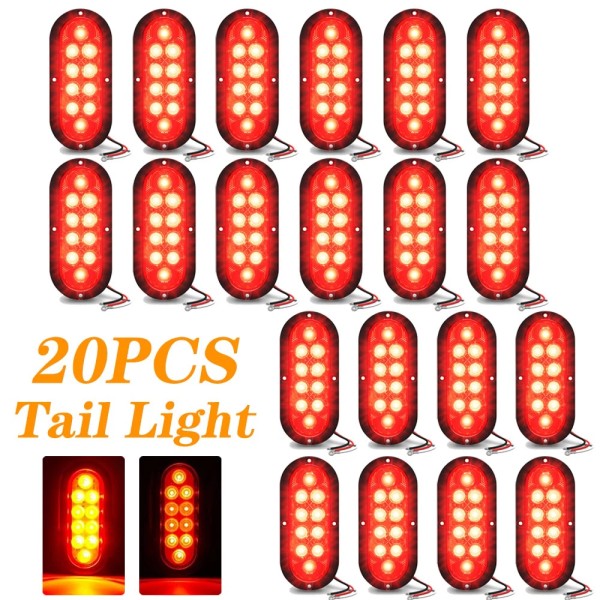 Aaiwa 20X Red 6" Oval Trailer Lights 10 LED Stop