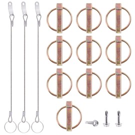 Swpeet 15Pcs 7/16 x 1-3/4" Spring-Loaded Lynch Pin Linch Pin and Stainless Steel Lanyard Cables and Quick Release Ring with 410 Stainless Steel Self Drilling Sheet Metal Screws Kit for Farm