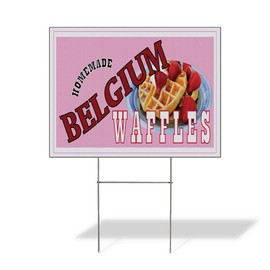 Fastasticdeals Weatherproof Yard Sign Belgium Waffles Restaurant Cafe Bar Brown Lawn Garden Fruit 18x12 Inches 1 Side Print
