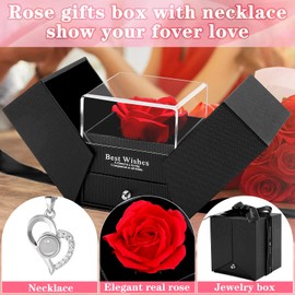 TangDouJM Rose Gifts for Women,Mum,Wife,Womens Birthday Gifts, Rose with I Love You Necklace in 100 Languages,Gifts for her on Birthday, Anniversary, Valentine's Day, Mother's Day, Christmas ﻿