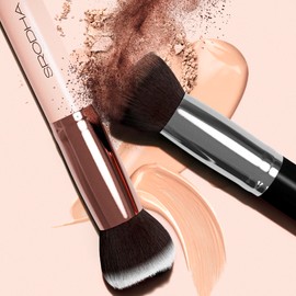 Flat Top Kabuki Foundation Brush By SRODHA Beauty | 3 Piece Kit | Makeup Brush For Face Liquid Foundation Cream and Powder | Perfect For Blending Face Brush | Premium Non Shedding Face Brushes - Pink