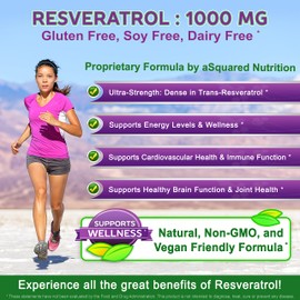 100% Natural Resveratrol - 1000mg Per Serving Max Strength (180 Capsules) Antioxidant Supplement, Trans-Resveratrol Pills for Heart Health & Pure, Polyphenols