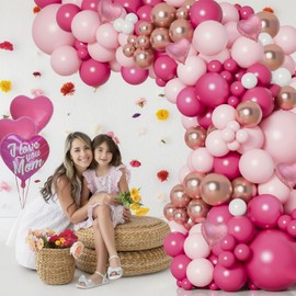 Happy Mother's Day Balloon Arch Garland Kit, 18" 10" 5" Pink Hot Pink Gold Balloons with Heart Balloons for Mothers Day Party Decorations Indoor Outdoor Birthday Party Supplies