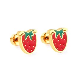 Fruit Stud Earrings for Women Dainty Tiny Fruit Stud Earrings Unique Avocado Earrings Cute Lifelike Orange Pineapple Funny Mangosteen Earrings Summer Fruits Jewelry Gifts (Gold strawberry)
