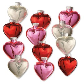 Lillian Vernon Shiny Glass Hearts Blown Glass Valentine’s Day Ornaments - Handcrafted Hanging Tree Decorations, Shiny Glass Hearts Holiday & Party Decor, 2 in, Red, White & Pink, 12-Piece Set