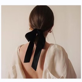 TseenYi Vintage Bow Tail Satin Hair Clip Large Hair Bow Velvet Hair Clip Black Satin Bow Hair Clip Long Bow Knot Tail Velvet Hair Clip Headpiece Winter Ribbon Bow Accessories