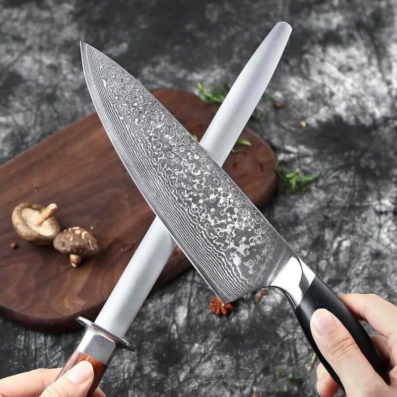 Seido Knives 10-Inch Rosewood Diamond Sharpening Rod - Honing Steel