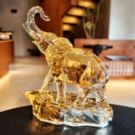 DARMOMOON Amber Acrylic Elephant Figurine Luck Elephant Auspictious Feng Shui Figurine Glass Statue for Housewarming Festival Holiday Vacation Presents