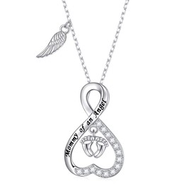DAOCHONG 925 Sterling Silver Angel Wings Footprint Infinity Heart Necklace Mommy of an Angel Necklace Infant Child Loss Pregnancy Miscarriage Stillborn Memorial Jewelry Gift for Mom