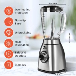 Uten 800W 60oz/1.8L Blender Glass Jug 5 Speed Stainless Steel Mixer Ice juices 6blade