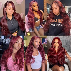 Dokksiiia Color 99J Human Hair Bundles Wine Red Burgundy Body Wave Bundles Brazilian Human Hair Double Weft Sew-In Weave Extensions Soft and Silky 12 14 16 Inch