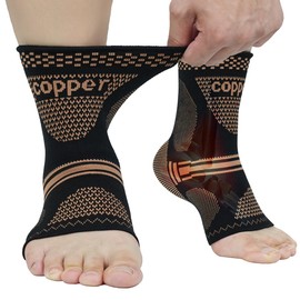 Copper Ankle Brace for Men & Women - (1 Pair) Ankle Compression Sleeve, Compression Support for Plantar Fasciitis, Achilles Tendonitis, Ankle Pain, Neuropathy, Swelling - Ideal for Everyday Use（S）