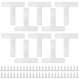 QWORK® 10 Stück T-förmige Edelstahl Winkel Klammern, gebürstete Oberfläche, mit Schrauben, 80 x 80 mm Reparatur Platte Flachverbinder Eckwinkel
