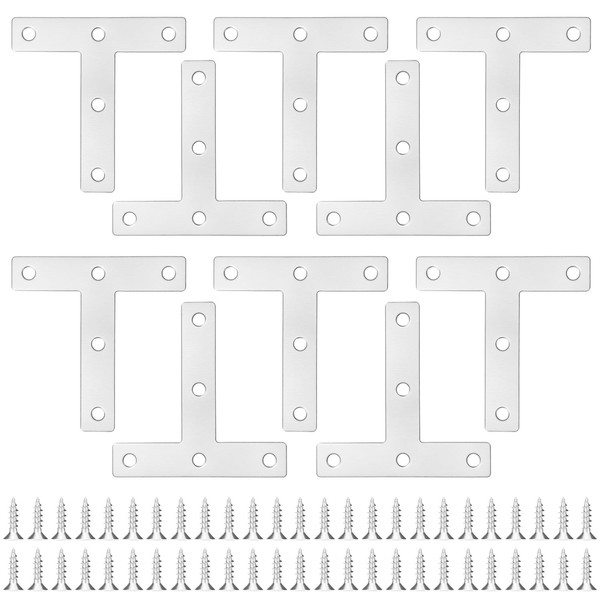 QWORK® 10 Stück T-förmige Edelstahl Winkel Klammern, gebürstete Oberfläche, mit