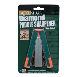 AccuSharp Diamond Paddle Foldable Knife Sharpener - Double-Sided Sharpener Features Coarse & Fine Surface w/Groove - Quickly Sharpens & Hones Hooks, Darts & Knives - Orange/Green