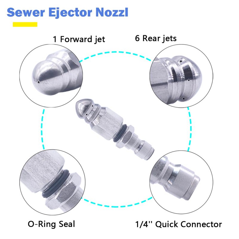 Sewer Jetter Nozzle, High Pressure Drain Jetter Hose Nozzle, With
