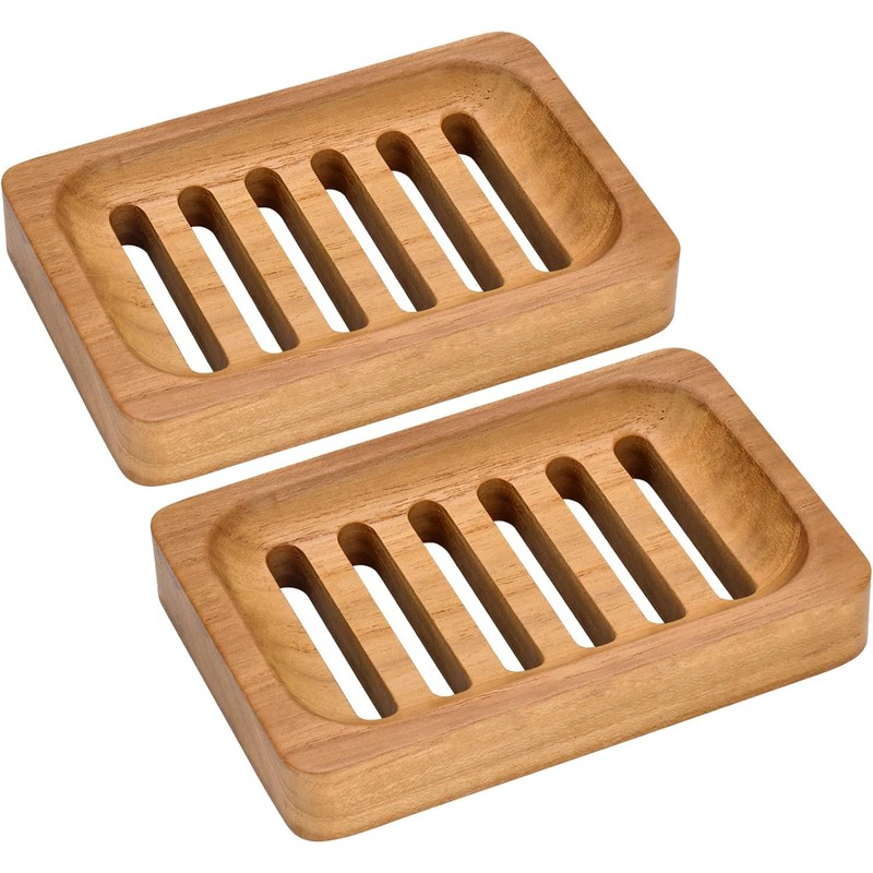 Kandid Teak Wood Soap Dish, Single Pack Waterproof Self Draining