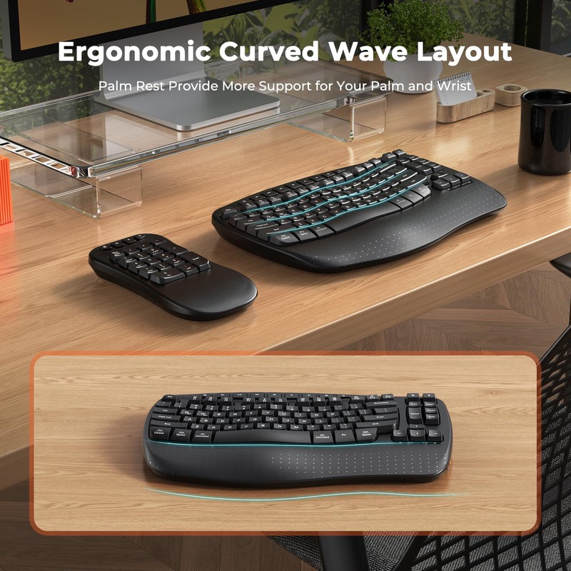 MEETION Wave Ergonomic Split Keyboard with Separate Numeric Keypad