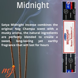 Original Satya Nag Champa Midnight Incense Sticks | with M&J incense sticks holder | Full Box | for Aromatherapy, Spa, Yoga, Weddings, Meditation, Healing, Positivity and Relaxation