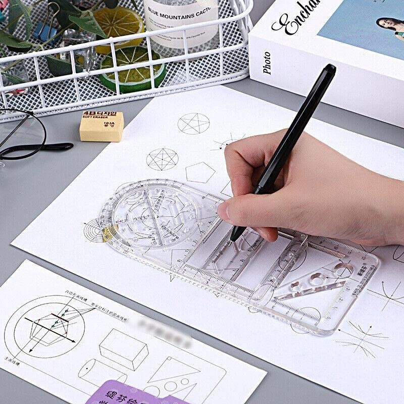 Multifunctional Geometric Ruler Student Mathematics Drawing Tools School Office, Clear