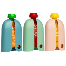 HÅLLIS The Swedish Squeeze Pouch Holder - 3pack - The Baby Product You Didn't Know You were Missing - Enjoy a Snack on The go - No More Messy Clean-ups - Fits Most Squeeze Pouches