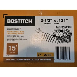 Bostitch 2-1/2" x .131 Round Head Ring Shank Framing Coil Nails C8R131D 15 deg.