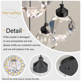 Crystal Pendant Light for Kitchen Island,Black Chandelier Lights Fixture, Hanging Lighting Ceiling Light Fixture Modern Adjustable Pendant Lighting for Dining Room Bedroom
