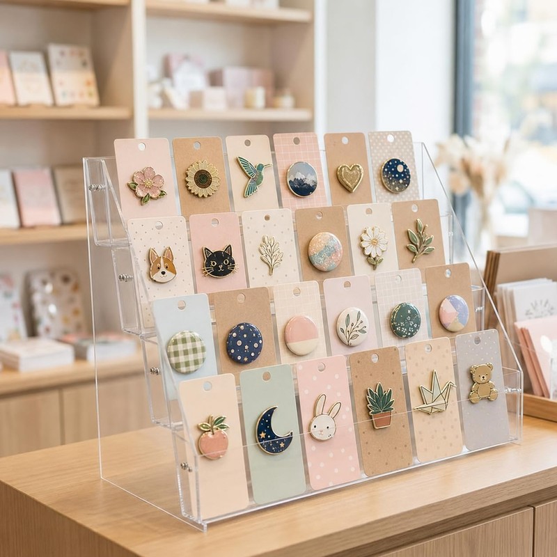4 Tier Acrylic Button Pins Organizer Stand for Badge Display,
