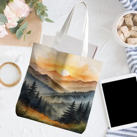 RYVJU Boho Tote Bag, Boho Sun Sunrise Mountain Forest Nature Landscape Canvas Tote Bags for Women, Gifts for Nature Lovers, Mid Century Modern Scenery Reusable Grocery Shopping Bag