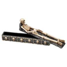 Skeleton Crypt Incense Holder, 26.5 cm - Coffin to Open, Bone & Skull Decor, Gothic Figure