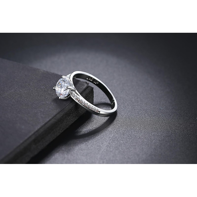 Engagement ring with zircon Stainless-Steel Cubic-Zirconia (Silver, 6#)