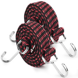 2 Pack Bungee Cords With Hooks,2M Adjustable Bungee Straps,Heavy Duty Flat Elastic Straps for Bicycles,Camping,Roof Racks,Luggage Rack(Reddish Black)