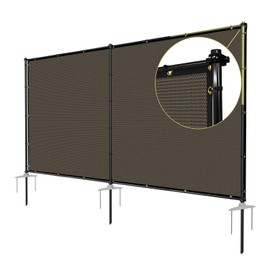 TANG 5'x12' Outdoor Privacy Fence Outdoor Divider Dog Fence with Iron Poles Ground Spikes Air Condition Trash Bin Can Fence for Garden Backyard Patio Yard, Brown