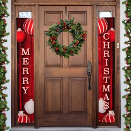 My Door Decor - 12" x 72" Merry Christmas Ornament Banners - Festive Holiday Window Decor