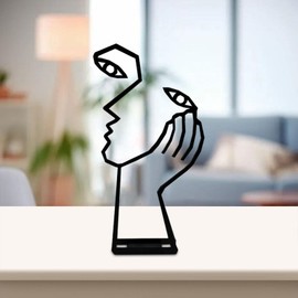 yuksok Thinker Statue, Abstract Decor, Decorative Art Design Face and Hand Statue Modern Sculpture for Living Room Counter, 22cmx10.5cm