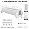 8Pack Disposable Plastic Tablecloths and Satin Table Runner Set White
