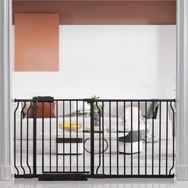 BELABB Extra Wide Baby Gate Tension Indoor Safety Gates Black Metal Large Pet Gate Pressure Mounted Walk Through Long Dog Gate for The House Doorways Stairs (62.2 Inch-66.9 Inch/158cm-170cm, Black)