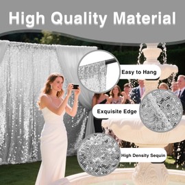 VOK Silver Sequin Backdrop Curtains 2 Panels 2FTx8FT Glitter Photography Background for Wedding Birthday Christmas Party Decorations
