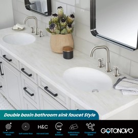 gotonovo 8 inch Widespread 3 Hole Bathroom Sink Faucet,2 Cross Handle Vanity Faucet Deck Mount Basin for Bathroom Sink 360° Swivel Spout with Pop Up Drain Brushed Nickel