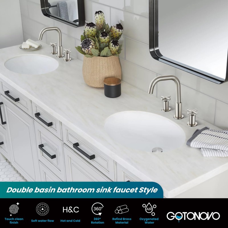 gotonovo 8 inch Widespread 3 Hole Bathroom Sink Faucet,2 Cross