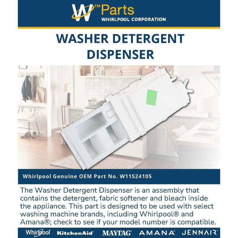 Whirlpool W11524105 Genuine OEM Washer Detergent Dispenser Replacement Part -
