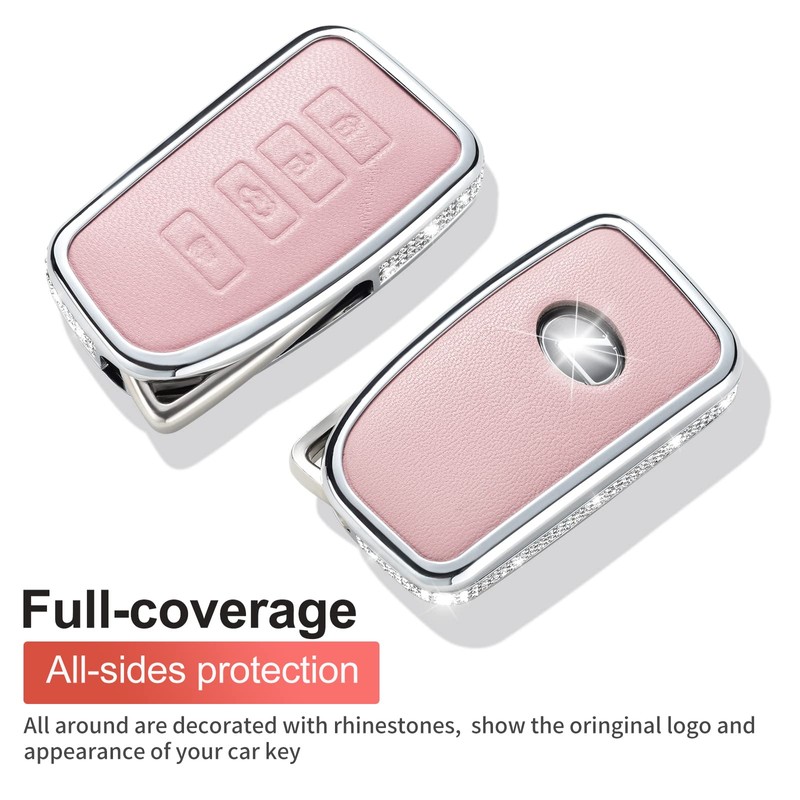 RUABIBAN for Lexus Key Fob Cover with Keychain, Pink Genuine