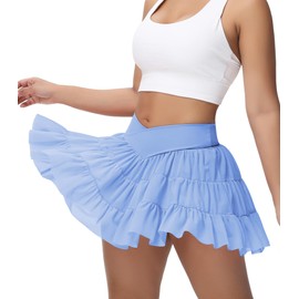 COFCAT - Falda de tenis plisada para mujer, falda atlética ligera de cintura alta con bolsillos cortos, #1 azul cielo, X-Small
